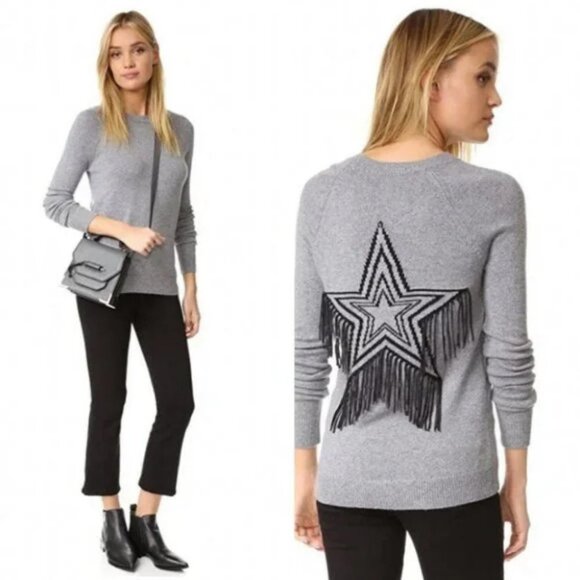 Rebecca‎ Minkoff Cashmere Blend Knit Fringe Star Sweater Black Western Size XS - Picture 12 of 13